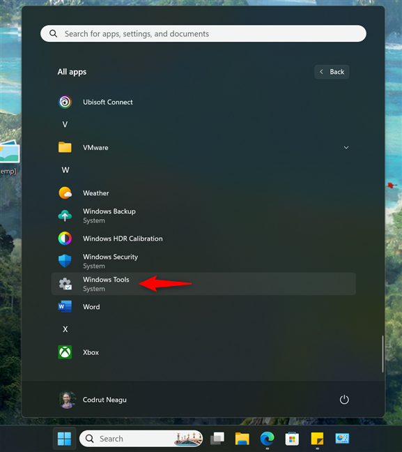 Open the Start Menu and click or tap Windows Tools