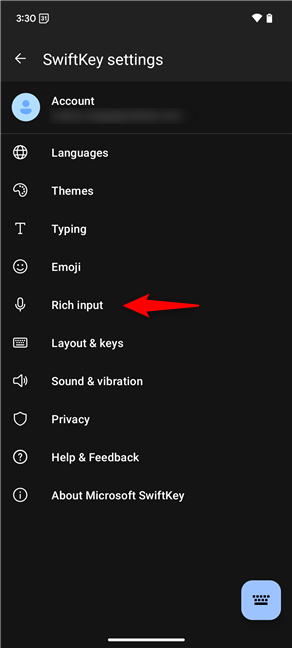 Tap Rich input in SwiftKey settings