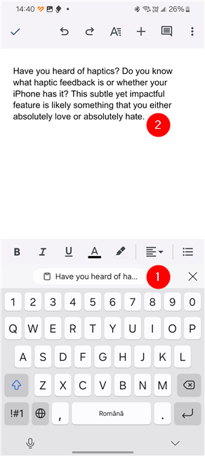 Once clipboard sync is on, you can copy in Windows 11 and paste on Android