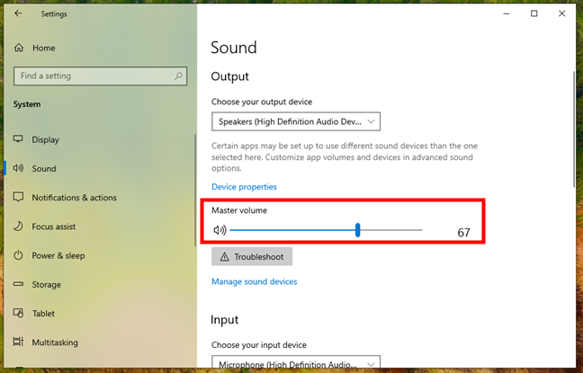 Use the Master volume slider to adjust the volume