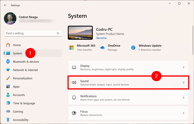 Open Windows 11's Settings and go to System > Sound