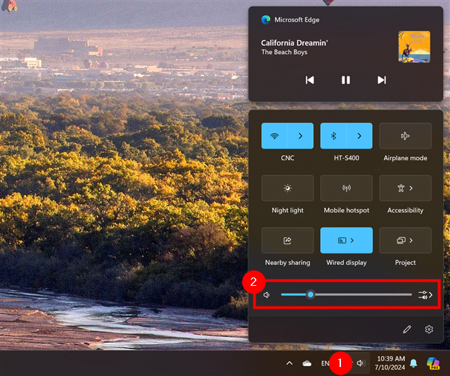 The volume slider in Windows 11's system tray