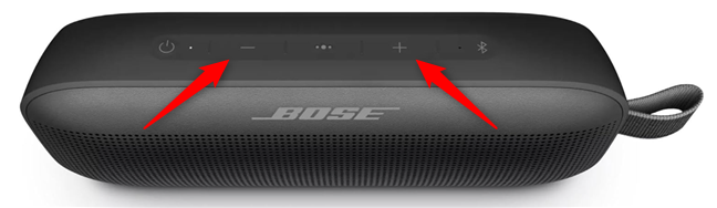 The volume buttons on a Bose SoundLink Flex Bluetooth Speaker