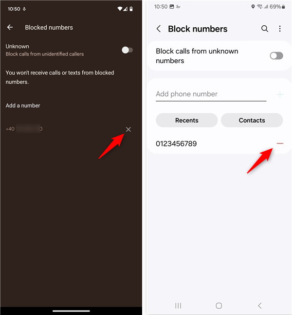 How to unblock a contact from the list of blocked numbers