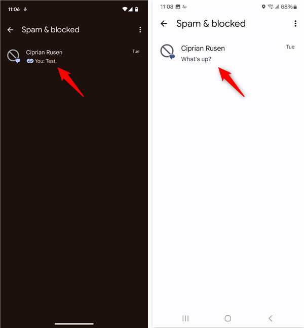 Open a conversation with a blocked contact