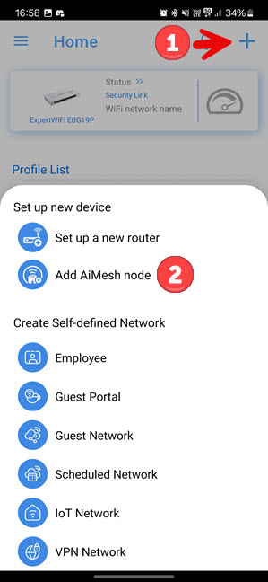 Tap + followed by Add AiMesh node