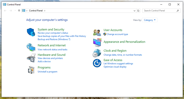 Control Panel in Windows 10