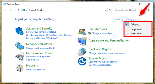 How to display Control Panel in Category or classic view style