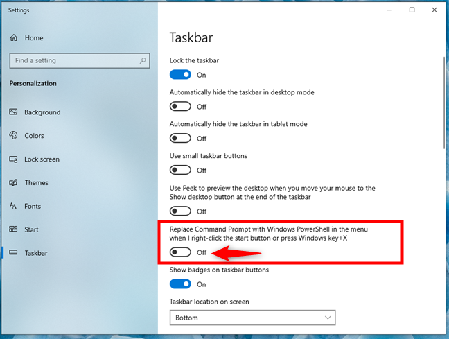 Replace Command Prompt with Windows PowerShell in the menu when I right-click the start button or press Windows key + X