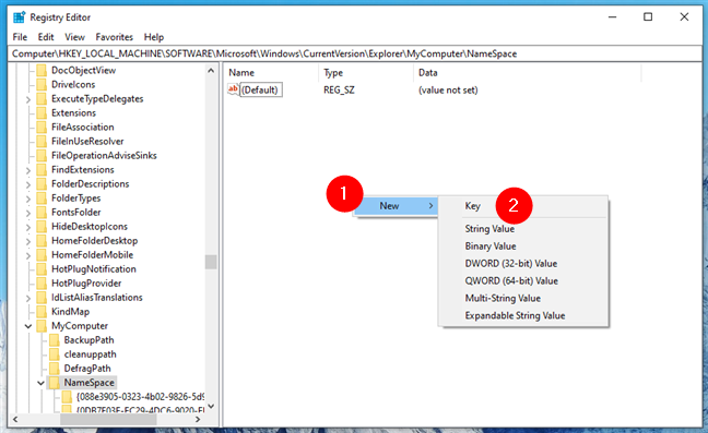 Create a new key in Windows Registry