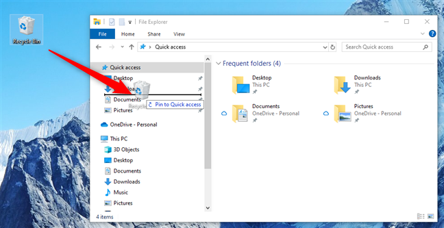 Pin Recycle Bin to File Explorer in Windows 10