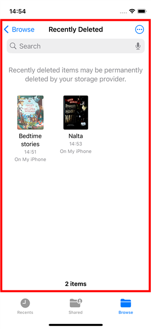 The Recently Deleted folder on an iPhone