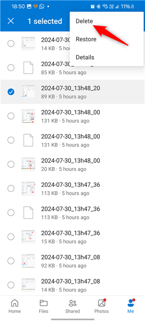 Permanently erase a file from OneDrive's Recycle bin