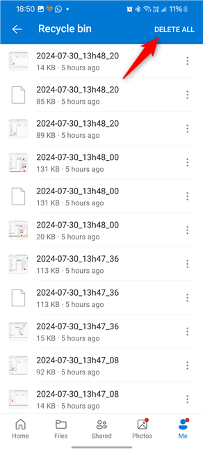 How to empty OneDrive's Recycle bin on Android