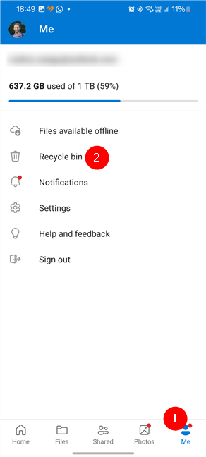 OneDriveâ€™s Recycle Bin location in Android