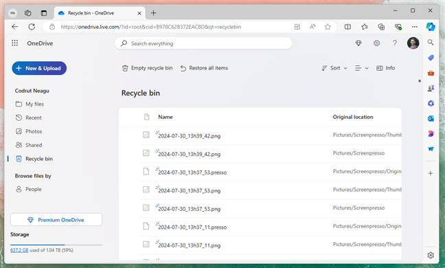 OneDriveâ€™s Recycle Bin folder