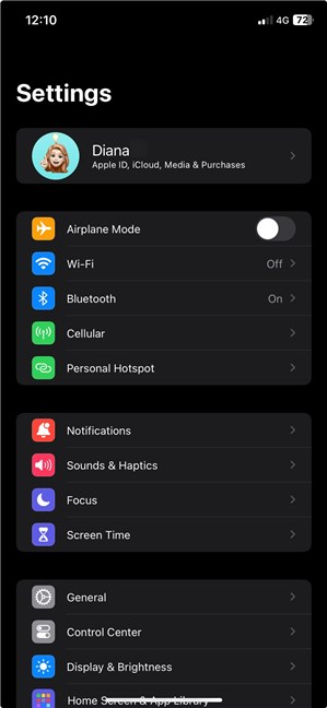 The iPhone Settings menu