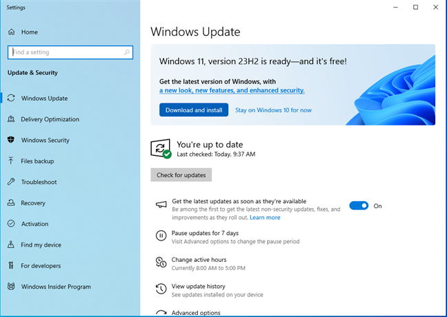 Windows 10 still recommends you to install Windows 11