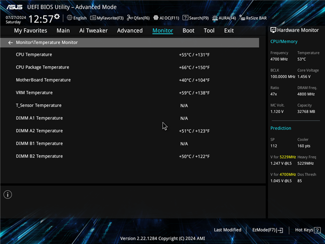 Temperature monitoring in UEFI BIOS