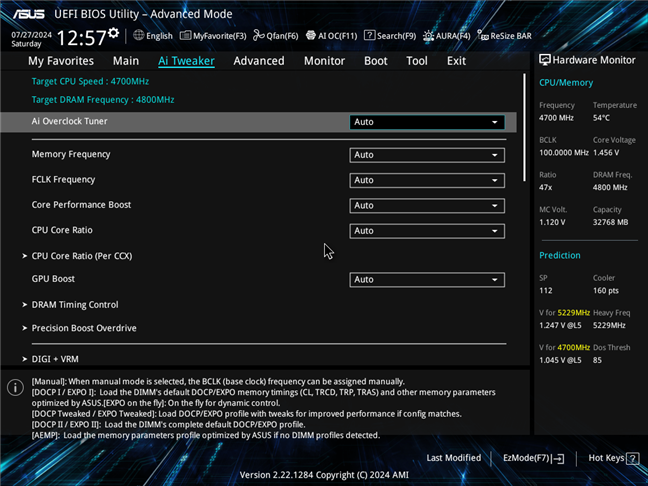 Advanced settings available on an advanced gaming motherboard