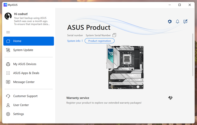 The My ASUS application for Windows