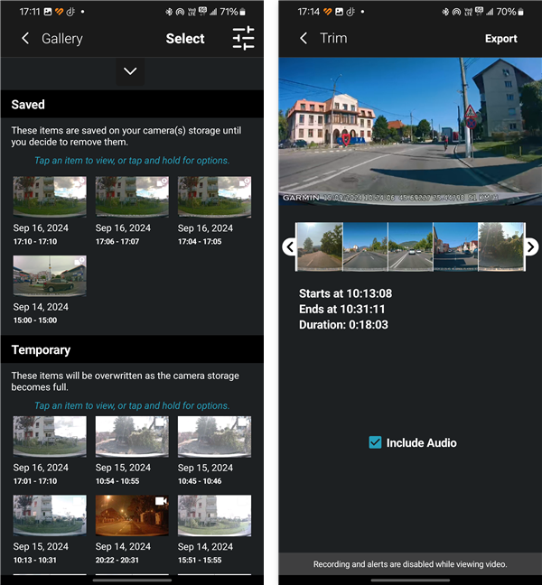 The video gallery in the Garmin Drive app