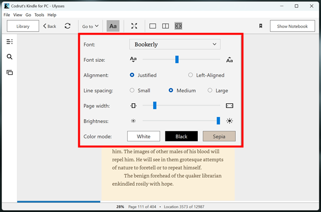 Change how the ebook looks in the Kindle app for PC
