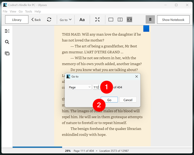 Go to a specific page in Kindle for PC