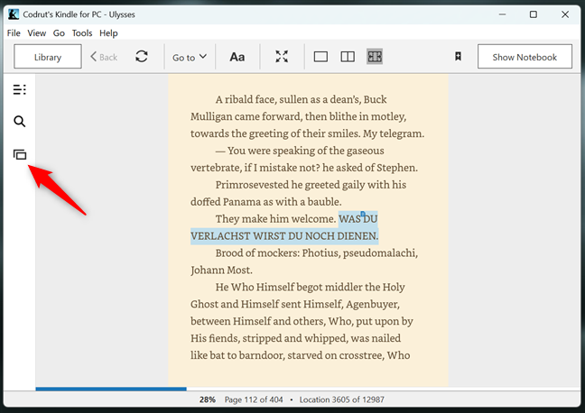 The Flashcards button in the Kindle reader for PC