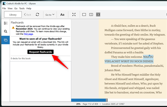 How to request flashcards in Kindle for PC