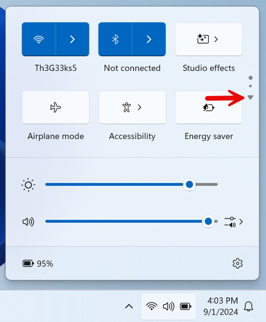 The Quick Settings panel is scrollable