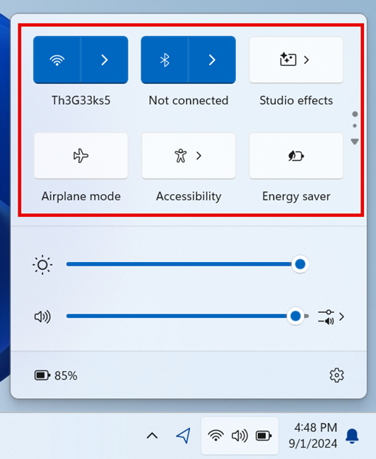 The first six buttons in Windows 11's Quick Settings