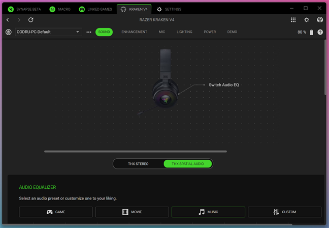 Synapse allows you to customize the Razer Kraken V4