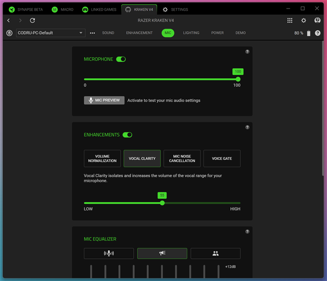 Microphone options in Razer Synapse