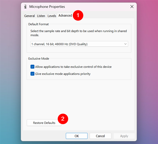 How to reset the microphone settings in Windows 11