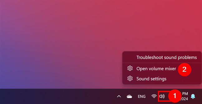 Open the volume mixer from the taskbar