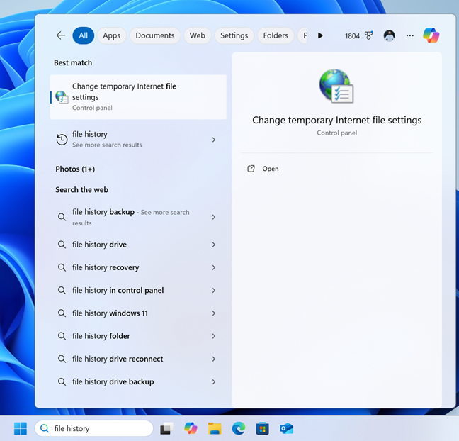 Searching for File History in Windows 11 on ARM returns no results