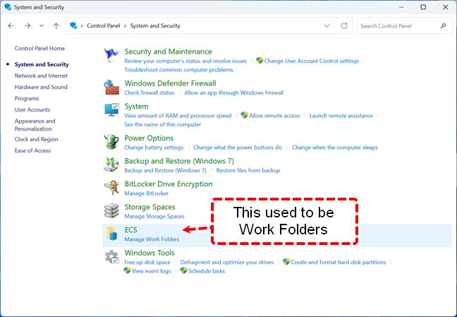 Work Folders is renamed to ECS in Windows 11 on ARM