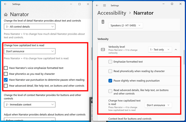 Other verbosity settings for Narrator