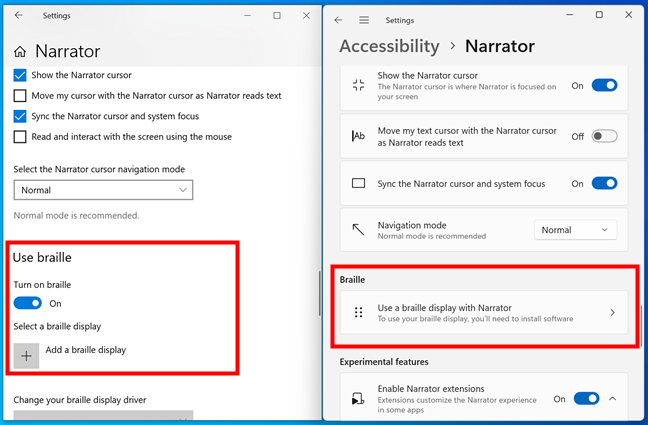 Use a braille display with Narrator