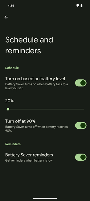 Set up how you want Battery Saver to turn on and turn off