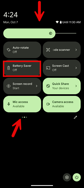 Swipe down one more time and turn on Battery Saver