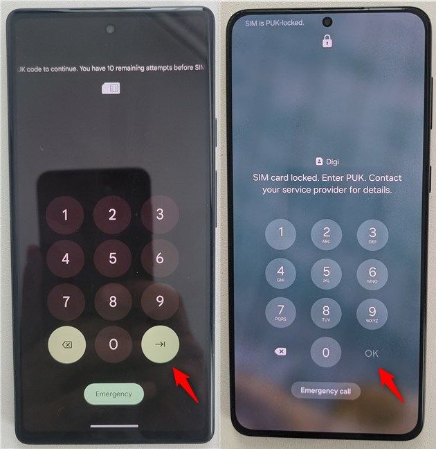 Where to enter the PUK code on Android phones