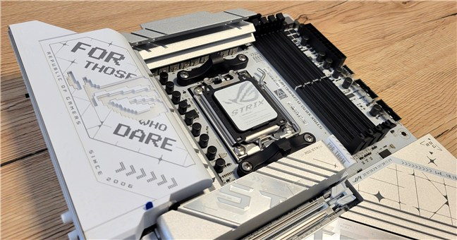 The motherboard has large heatsinks