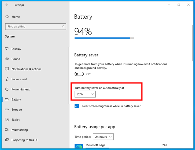 Turn battery saver on automatically at 20%