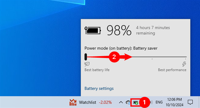 How to turn off the battery saver in Windows 10