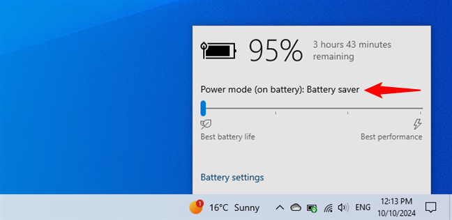 Battery saver is enabled in Windows 10