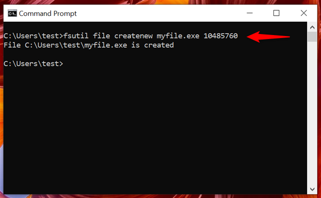 Creating a file using the first command 