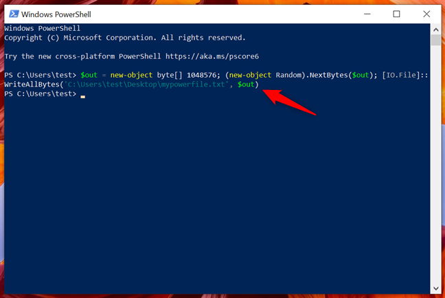 Create a dummy file using PowerShell