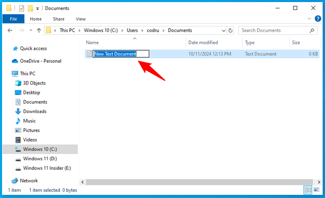 Creating a file in Windows 10